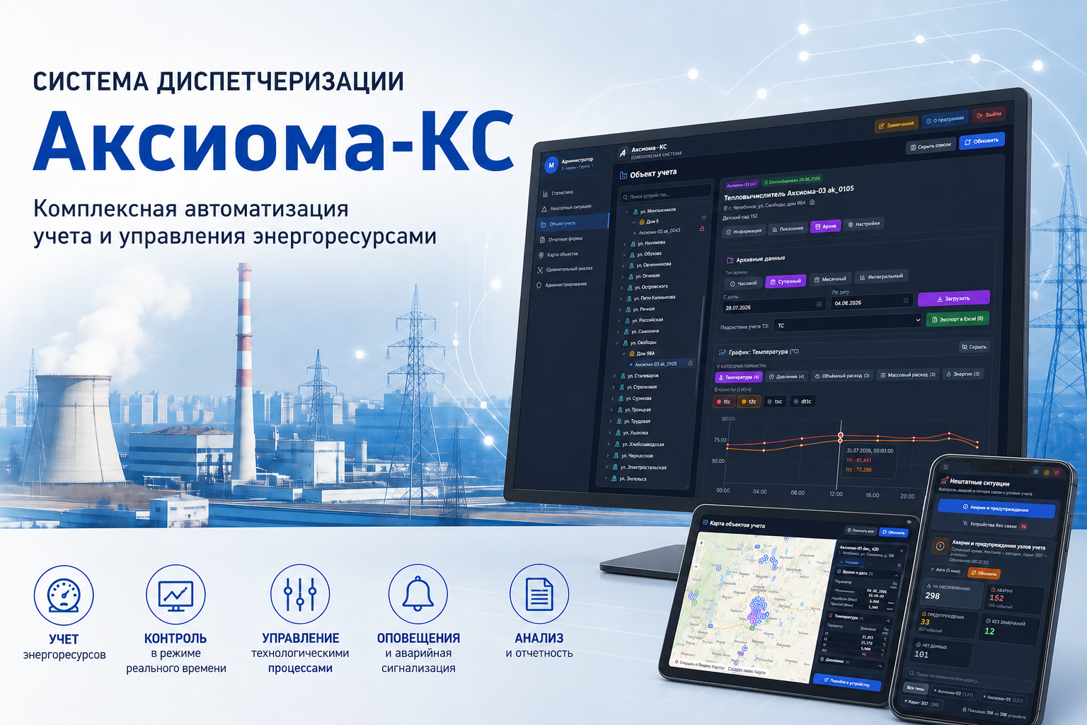 Система диспетчеризации Аксиома-КС: комплексная автоматизация учета и управления энергоресурсами